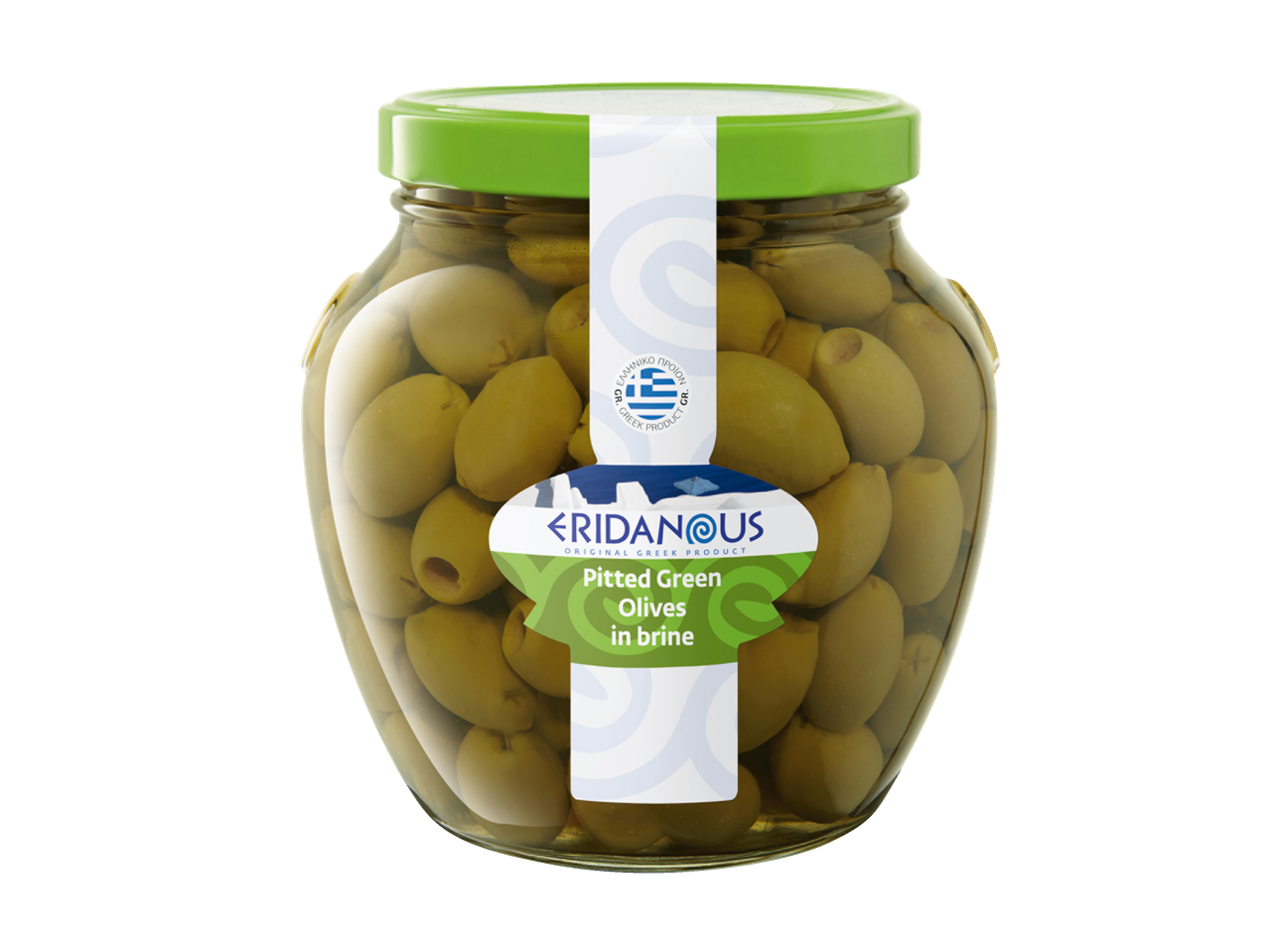 Eridanous pitted green olives in brine.