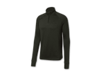 Dunkelgrünes Langarmshirt mit Reißverschluss und Daumenlöchern.