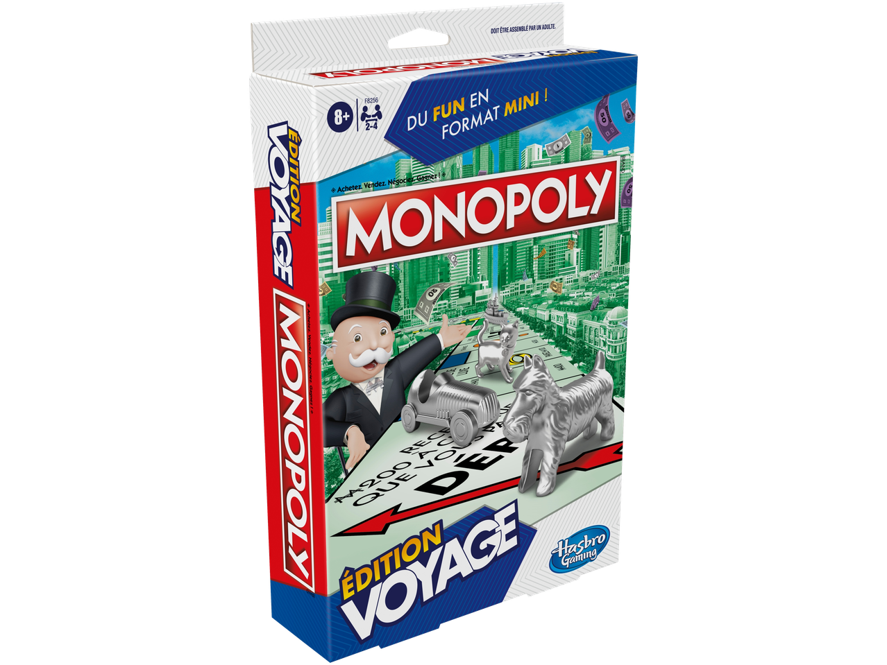 Monopoly Édition Voyage, un jeu de société miniature pour 2 à 4 joueurs de 8 ans et plus.