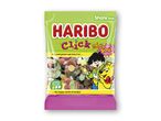 En pose Haribo Click Mix Sour slik med børn og en bjørn på.