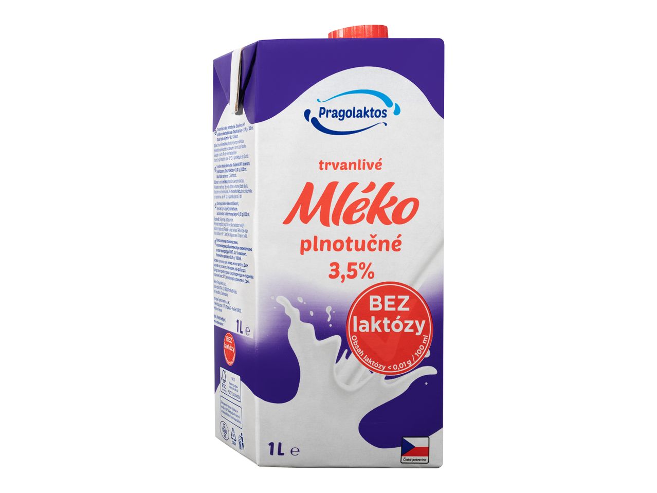 Pragalactos tej: 1 liter hosszú eltarthatóságú, teljes tej, laktózmentes.