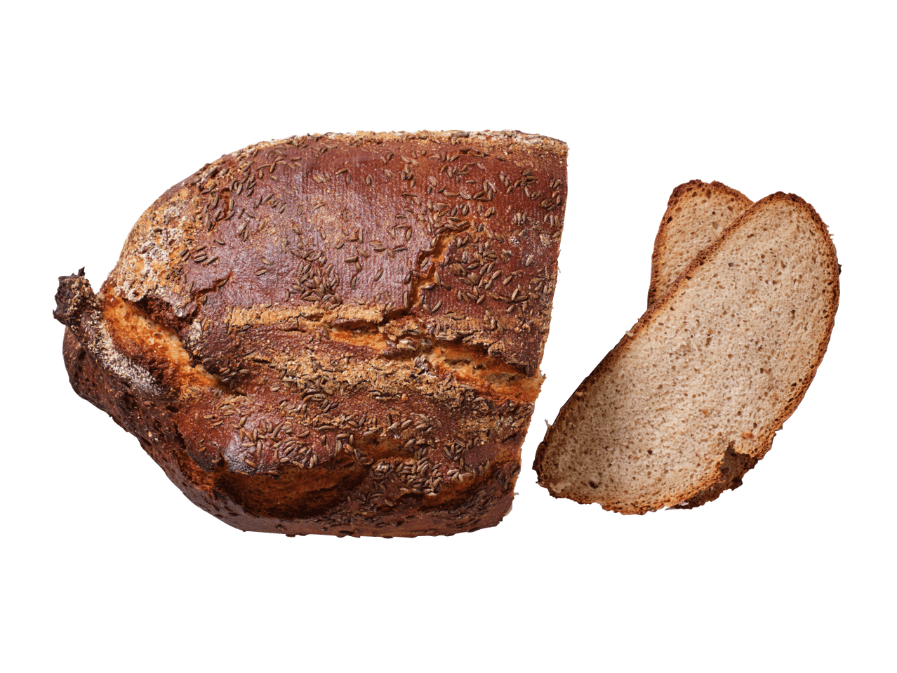 Rukkileib köömnetega, viiludeks lõigatud