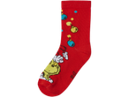 Raudonos vaikiškos kojinės su Grinču ir kalėdiniais burbulais.