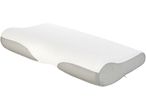 Cuscino ergonomico bianco con inserti in rete grigia.