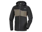 Fekete és barna színű, kapucnis férfi softshell munkásdzseki.
