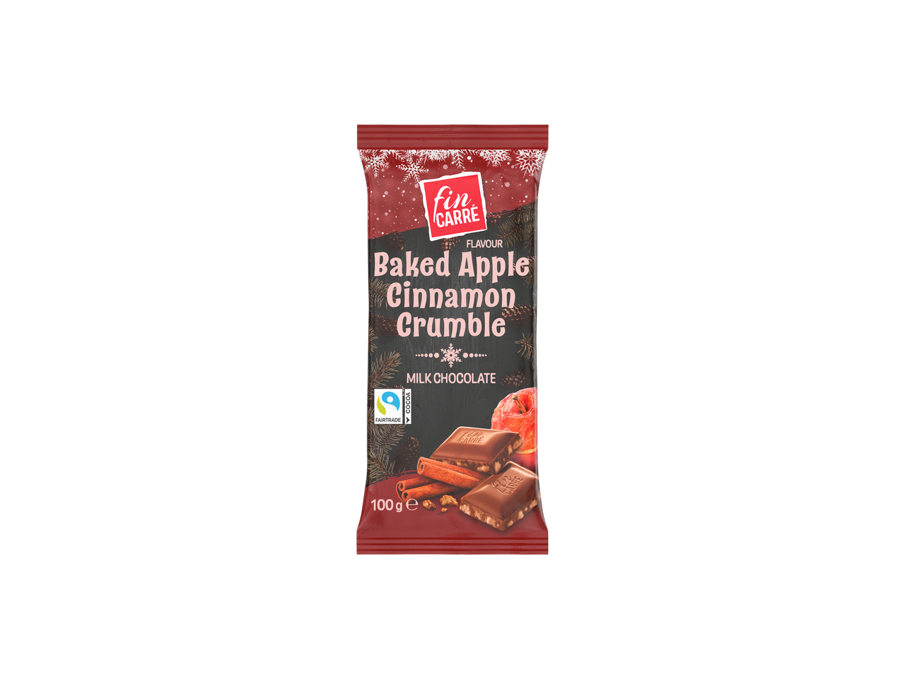 Ciocolată cu lapte Fin Carré cu aromă de măr copt și scorțișoară.