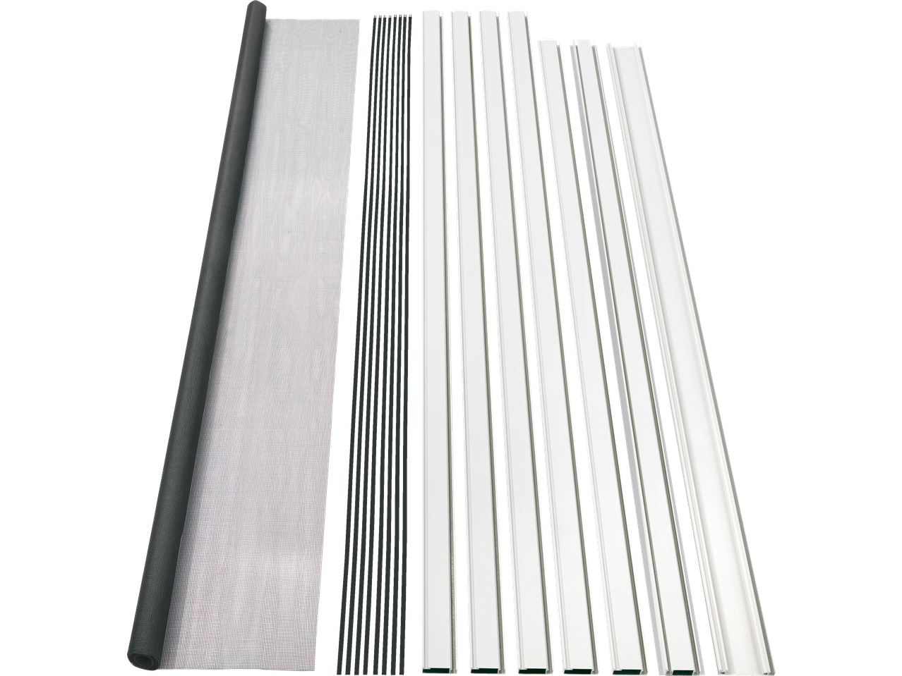 LIVARNO aluminijumski set vrata sa mrežom protiv insekata sa namotanom mrežom i belim profilima.