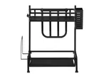 Black metal two-tier kitchen spice rack with side attachments