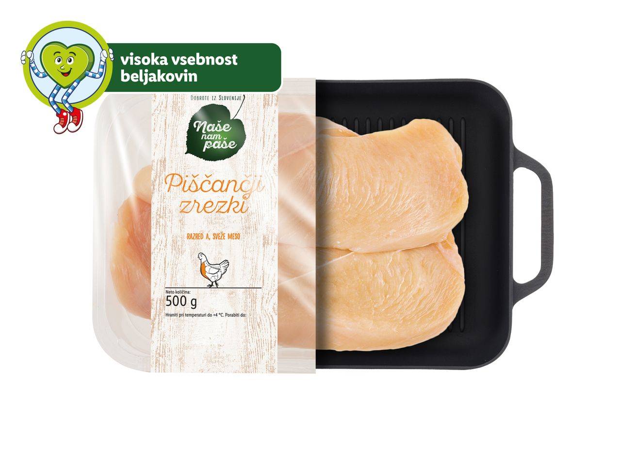 Piščančja prsa Naše nam pase, 500g, pripravljena za žar.