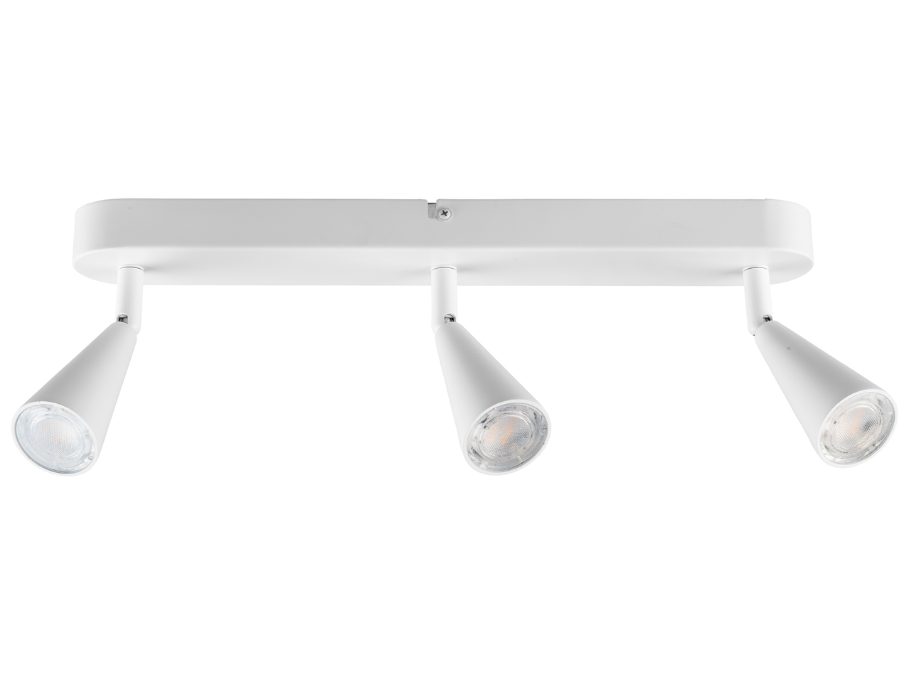 Бяла таванна лампа с три регулируеми спота.
