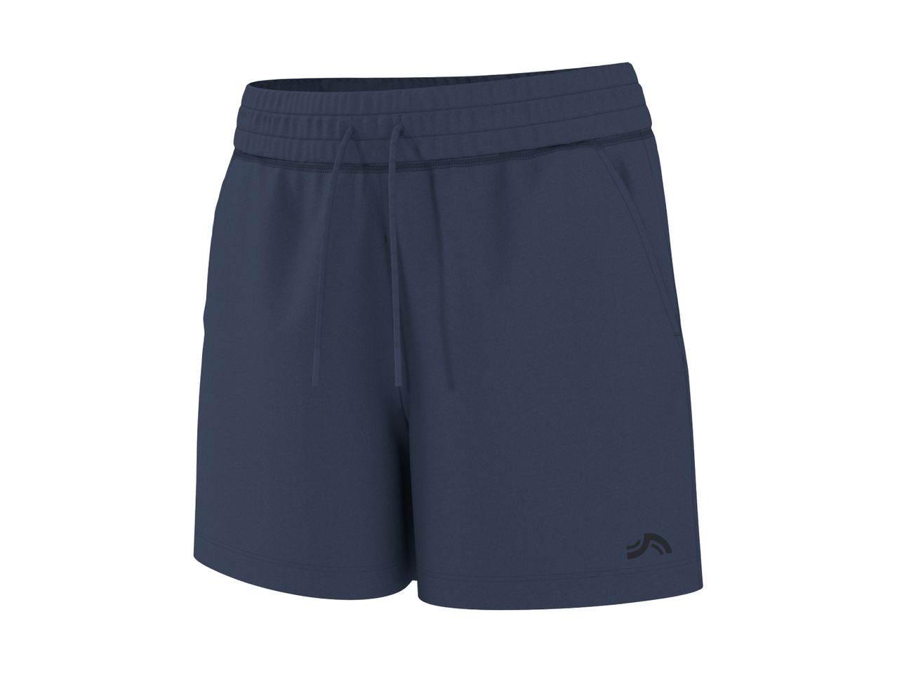 Dark blue men's athletic shorts with a drawstring waist and a small logo on the left leg.