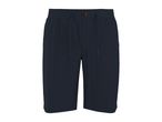 Men's navy blue shorts with an elasticated waist, drawstring, and a single button closure.