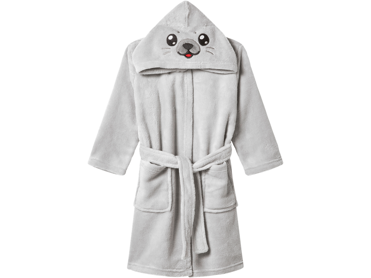 Детски халат LIVARNO home в светлосив цвят с качулка във формата на тюлен.