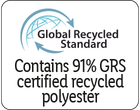 Contains 91% GRS certified recycled polyester.