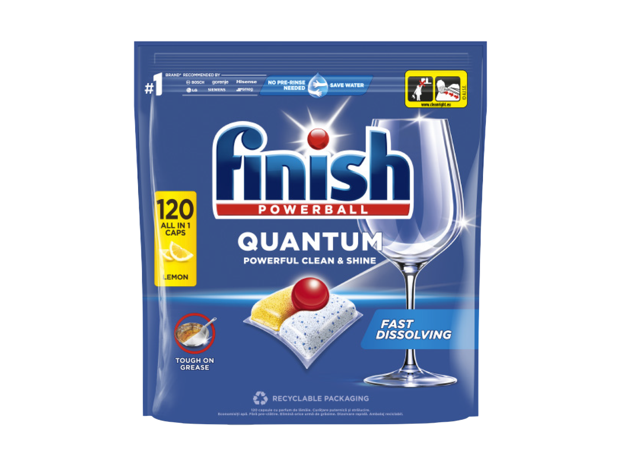 Pakovanje tableta za mašinsko pranje sudova sa 120 kapsula, ukus limuna, za snažno čišćenje i sjaj.