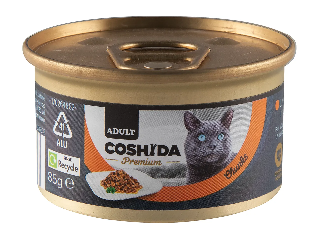 Coshida Premium: adult cat food in chunks, canned.