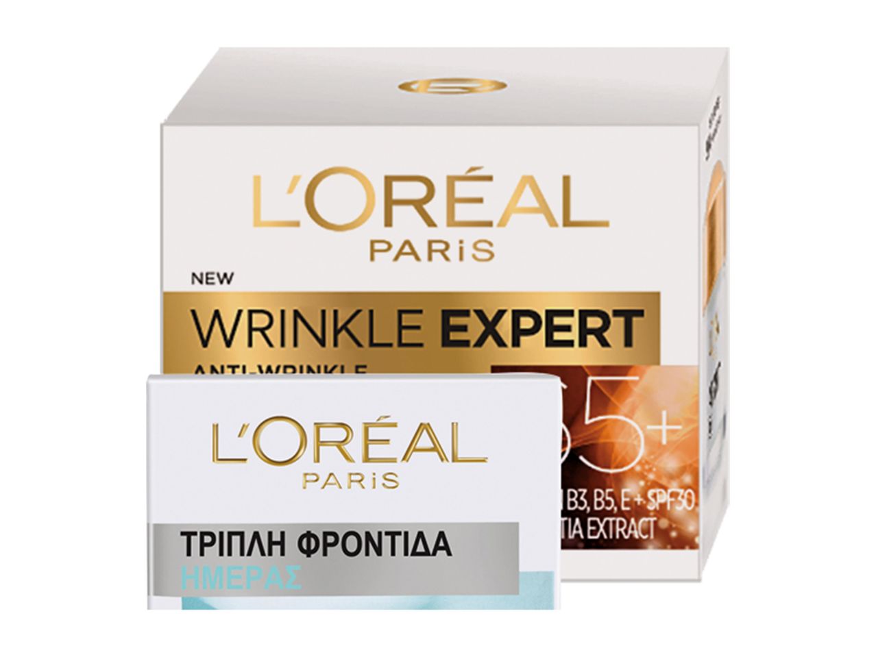 Κρέμα ημέρας L'Oréal Paris Wrinkle Expert 5+ για αντιγήρανση.