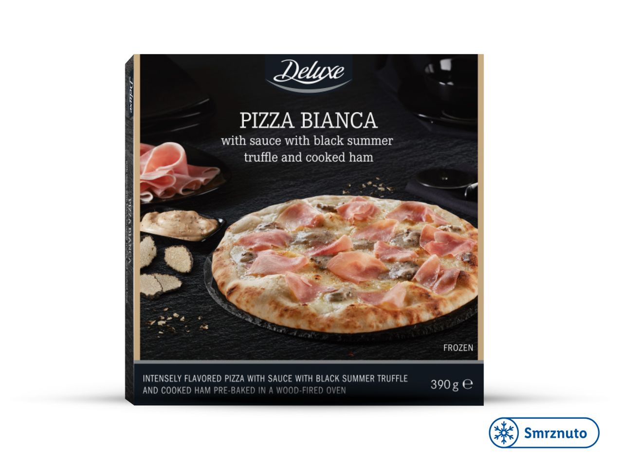 Zamrznuta Dr. Oetker Pizza Bianca s pršutom i gljivama.