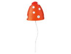 Cogumelo vermelho com bolinhas brancas.