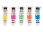 Five tubes of neon acrylic paint in yellow, pink, green, orange, and blue, each 3.38 fl oz / 100 ml.