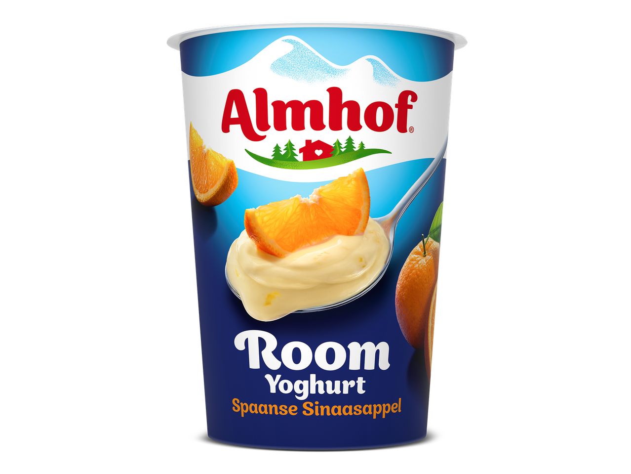 Beker romige yoghurt met Spaanse sinaasappel