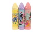 Three large, colorful chalk sticks featuring cartoon characters like Stitch, Minnie Mouse, and Moana.