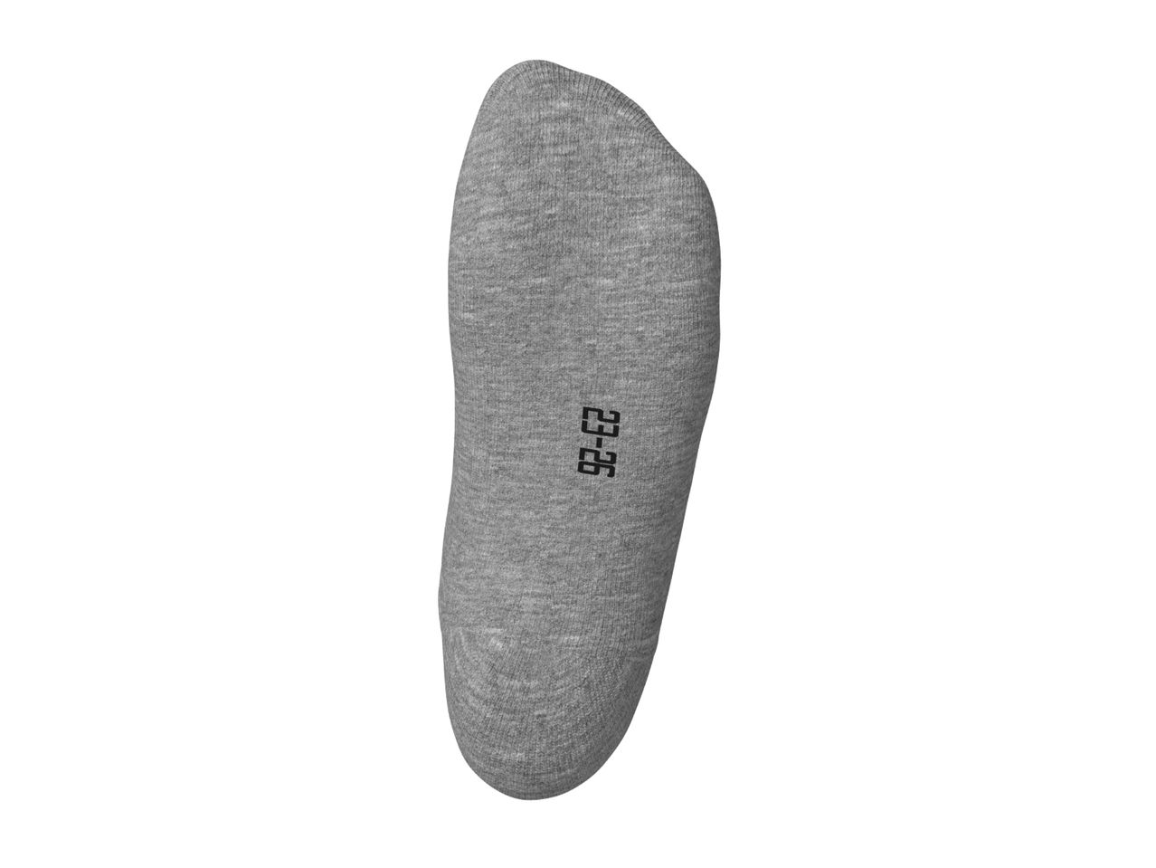 Grey sock with '23-26' printed on the sole