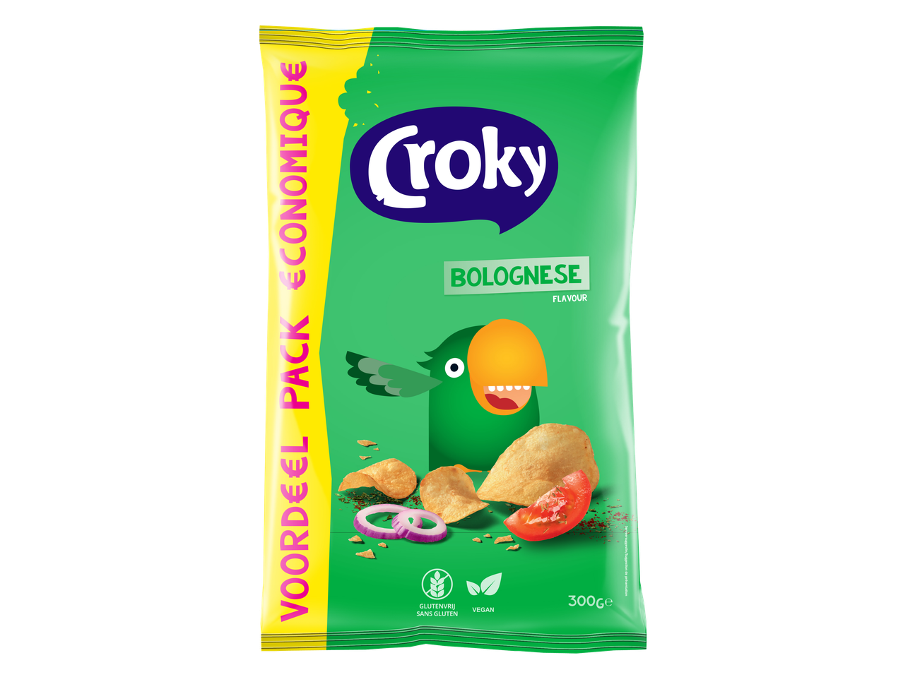 Croky Bolognese Flatchips, 300g, glutenvrij en vegan.