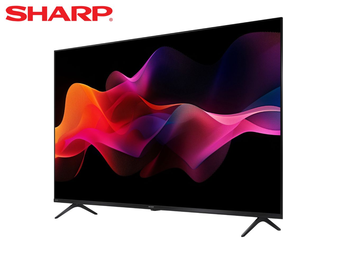 A large flat-screen television with a colorful abstract image on the screen.