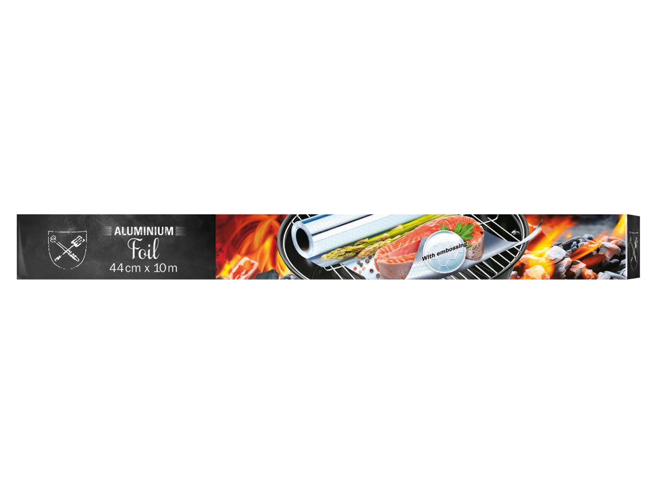 Aluminiumfolie van 44cm x 10m, ideaal voor grillen, met embossing.
