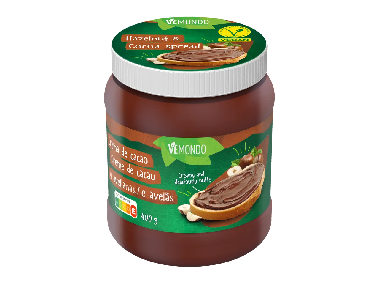 Creme de avelã e cacau Vemondo, 400g, vegano.