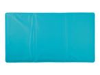 Blue cooling mat for pets, folded into three sections.