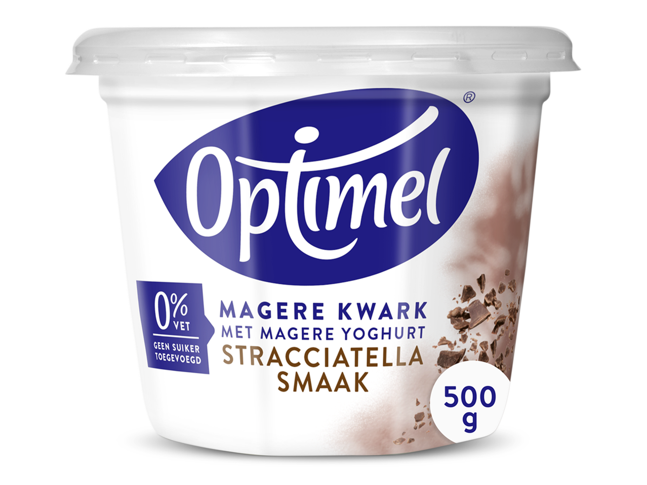 Optimel magere kwark met magere yoghurt, stracciatella smaak, 0% vet, 500g