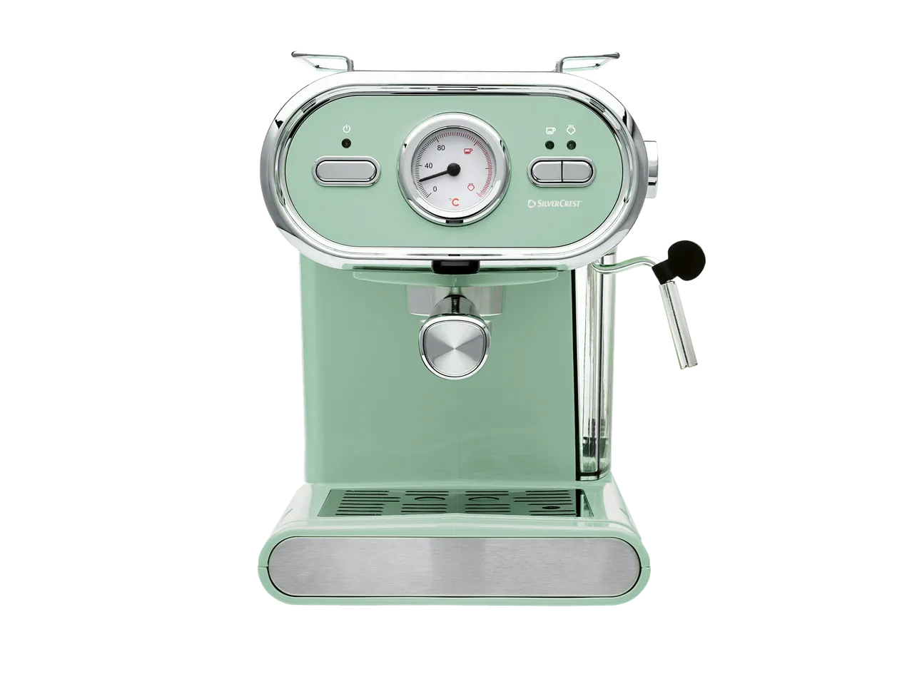 SilverCrest aparat za espresso u boji mente s retro dizajnom.