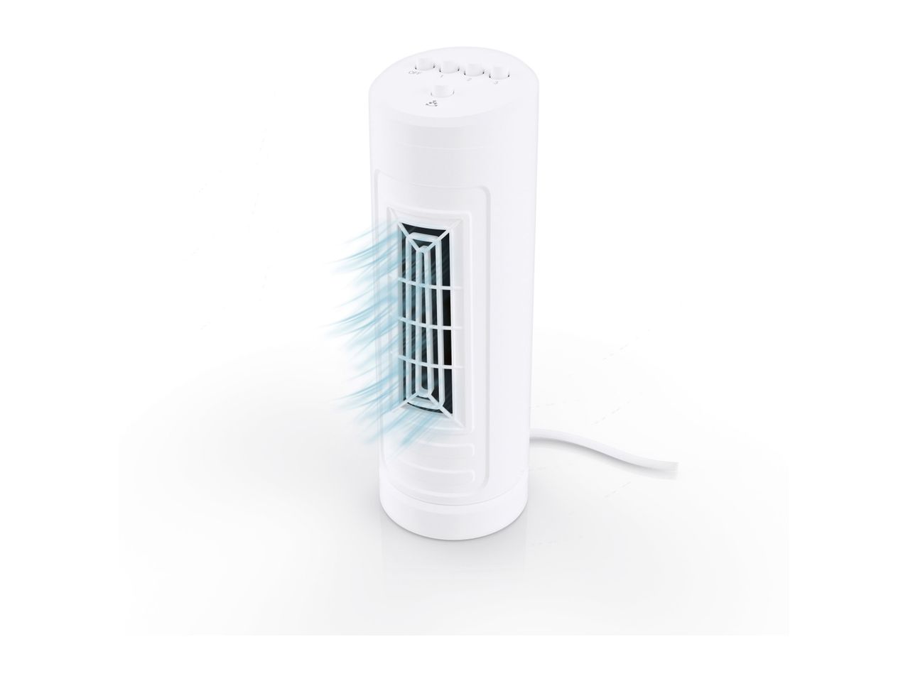 A white handheld hairbrush with a small digital display.