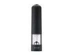 Black electric pepper or salt grinder with a transparent chamber