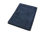 A folded dark blue fleece blanket or throw on a white background.