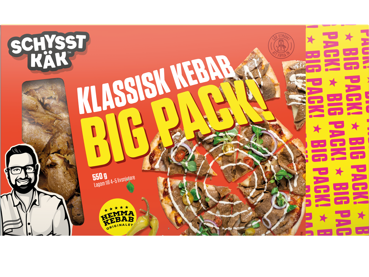 Schysst Kök Klassisk Kebab Big Pack: en stor förpackning med kebabpizza.