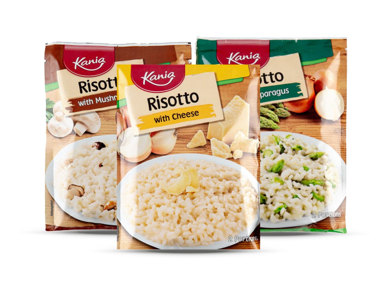 Kania Risotto pakiranja s okusima gljiva, sira i šparoga.