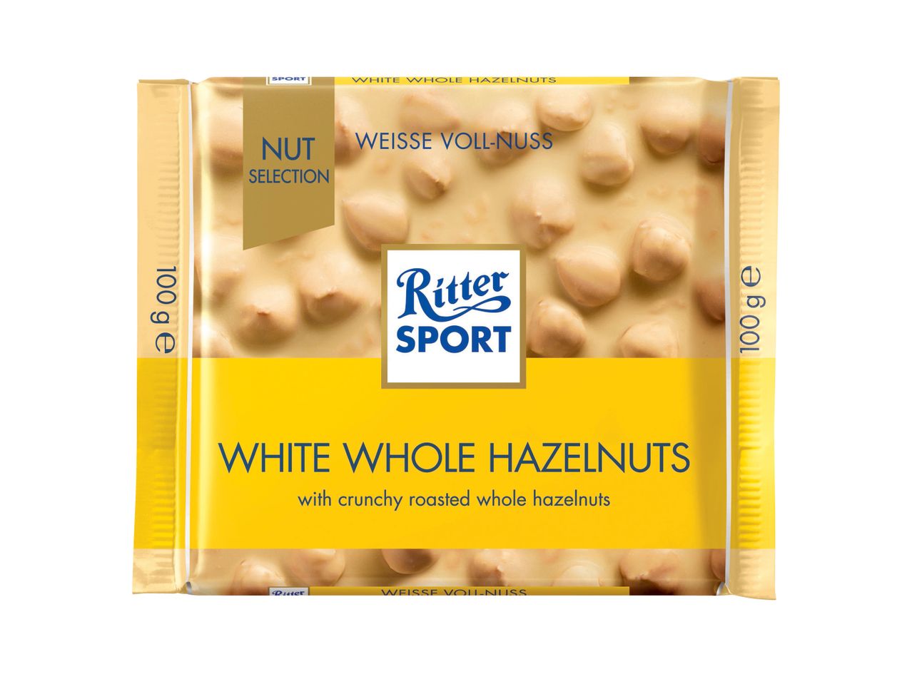 Шоколад Ritter Sport, бял с цели лешници, 100 g/опаковка.