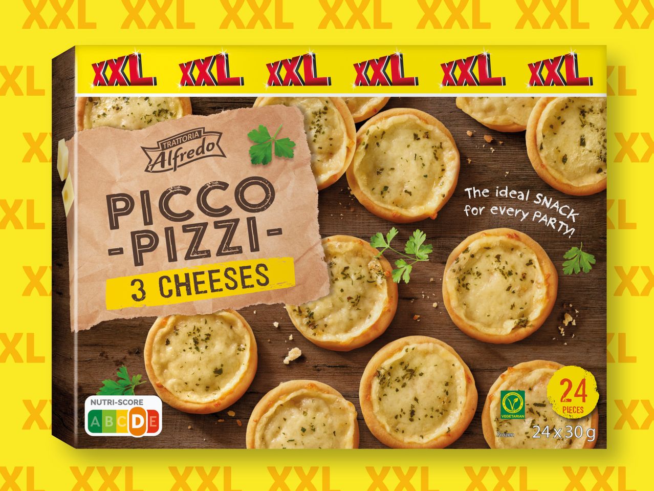 Опаковка от замразени пици Picco Pizzi с 3 вида сирена от Trattoria Alfredo.