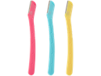 Três lâminas de barbear Cien Beauty nas cores rosa, azul e amarelo.