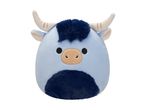 Light blue plush toy with dark blue fur accents, a tan snout, and light beige horns.