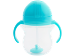 Child's turquoise sippy cup with straw.