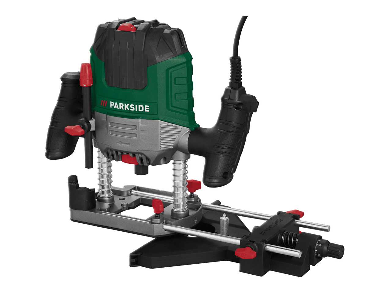 Parkside-yläjyrsin ja sen ohjain, musta ja vihreä