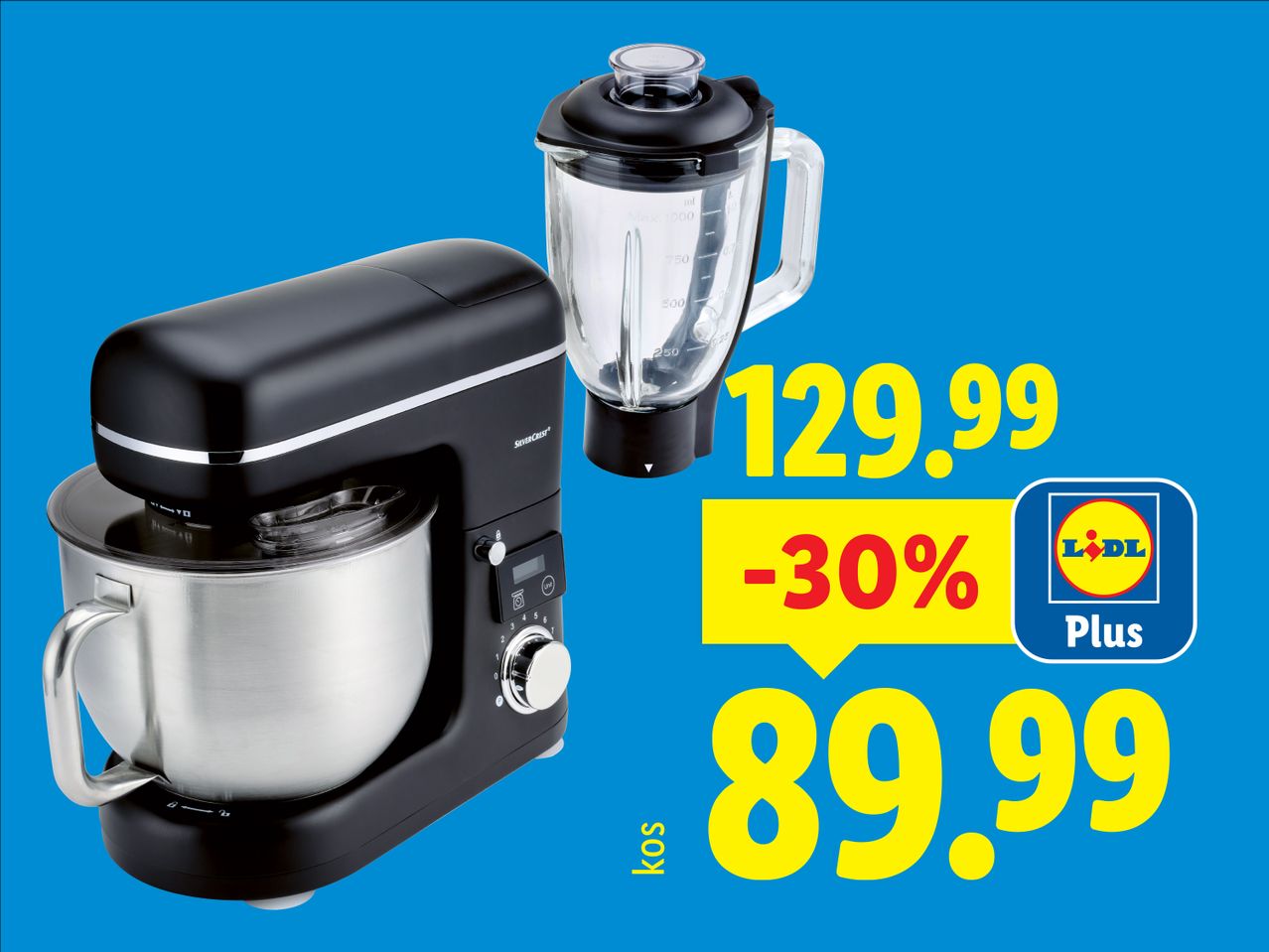 Črni kuhinjski robot SilverCrest z mešalnikom in popustom -30%, zdaj 89,99.