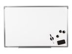 Whiteboard with a marker, eraser, and magnets on a white background.