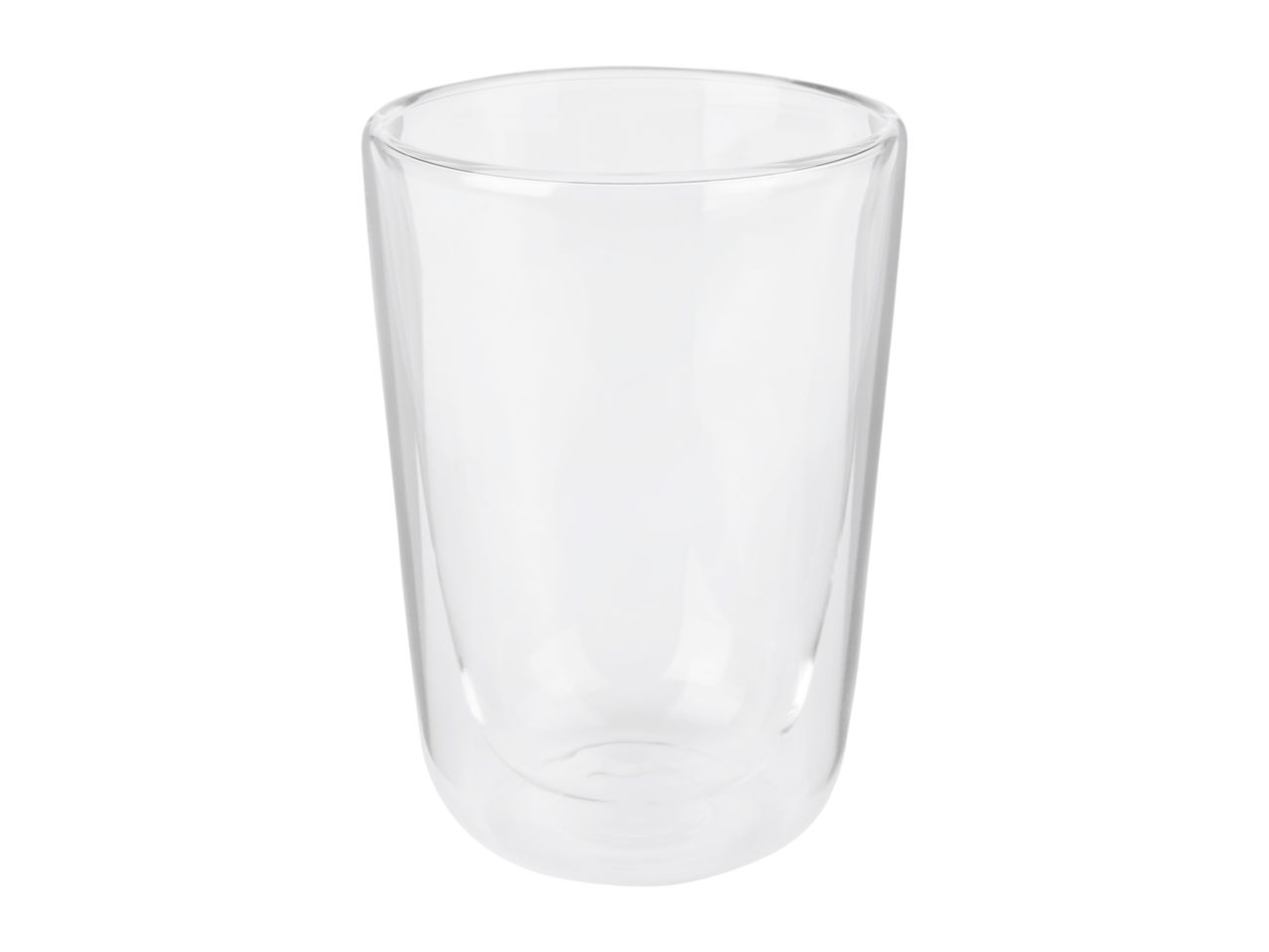 Double-walled glass cup, isolated on a white background.