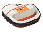 Portable electric air pump with digital display and control buttons, featuring a black hose and orange accents.