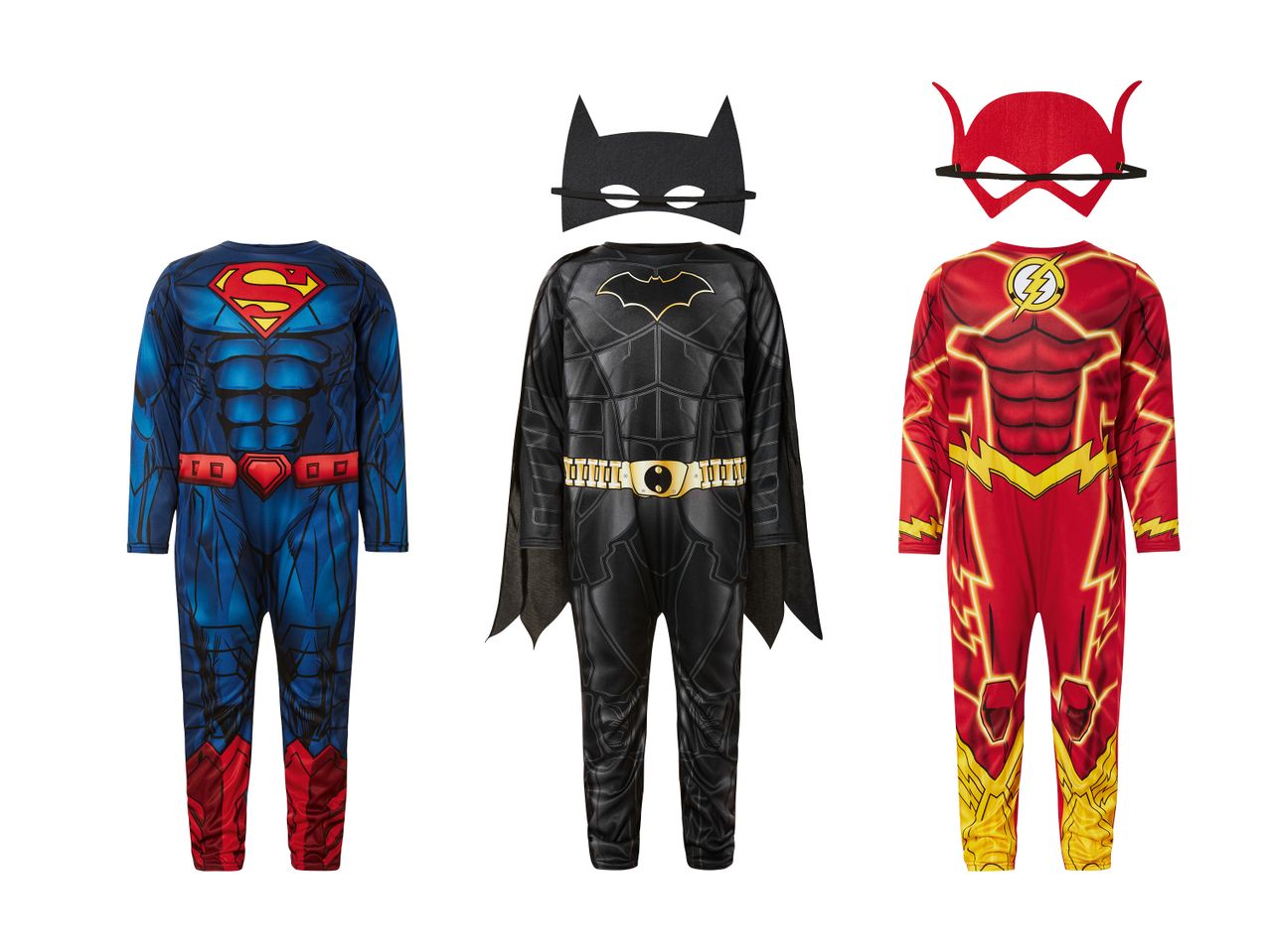 Superman-, Batman- und Flash-Kostüme für Kinder